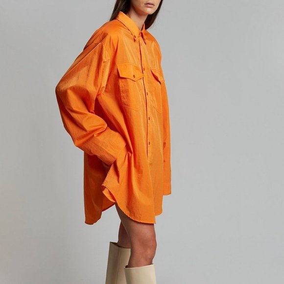 Like New The Frankie Shop Soma Oversized Shirt Jacket in Tangerine (One Size) - Picture 2 of 8